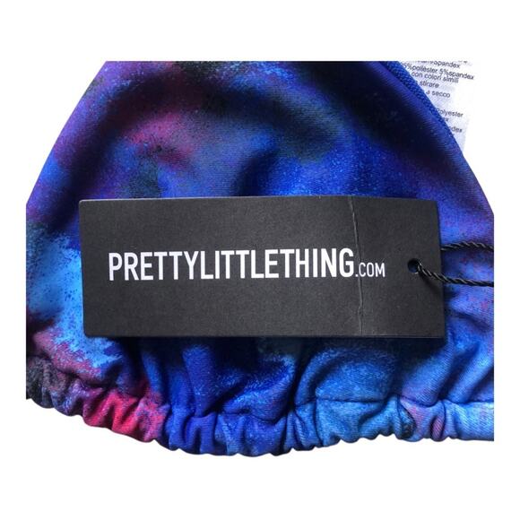 Pretty Little Things NWT Blue Acid Wash Contrast Tie Triangle Bikini Top Size 6 - Picture 8 of 14